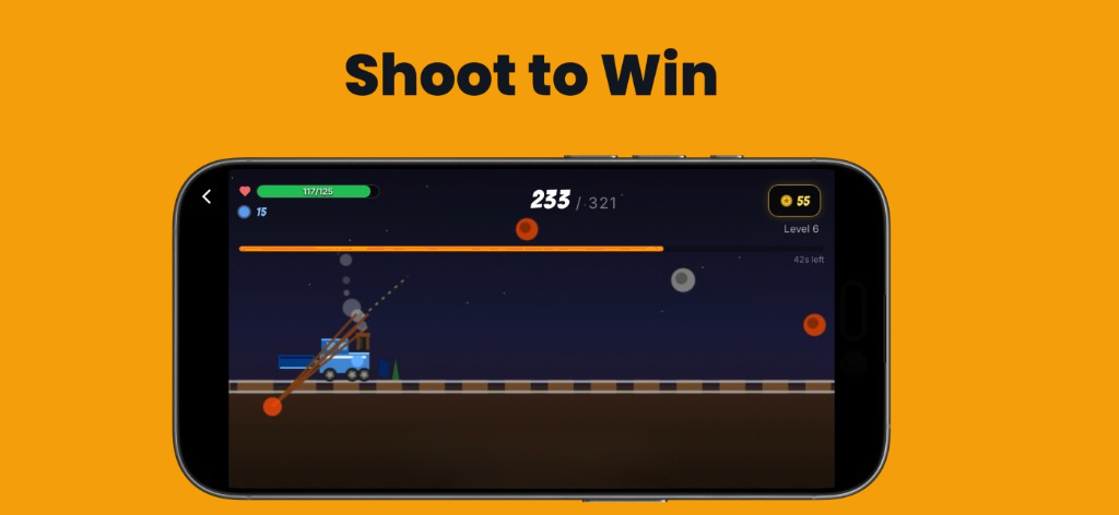 Shoot to win — phone showing slingshot aiming gameplay